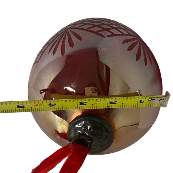 Christmas jumbo glass silver egg ornament red etching metal finial India 8" - Picture 8 of 9